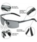 Polarized Photochromic Sunglasses for Men Al-Mg Metal Frame Wrap Around Sunglasses for Driving UV400 Protection