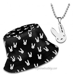 Bad Song Bunny Baseball Cap Bucket Hat with Necklace Classic Adjustable Plain Hat Beach Sun Cap Men's Women's