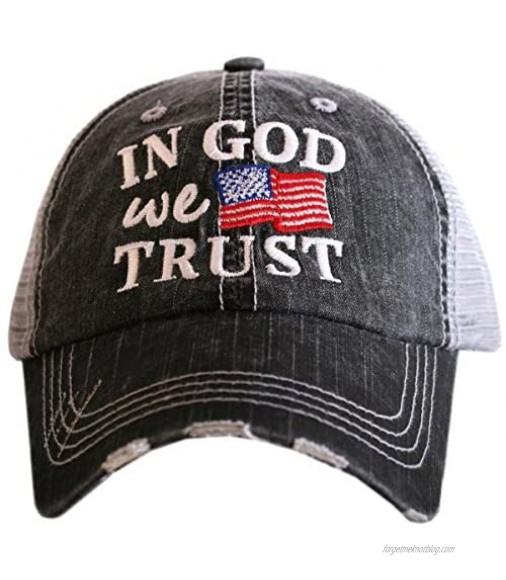 In God We Trust USA Flag Women's Distressed Trucker Hat