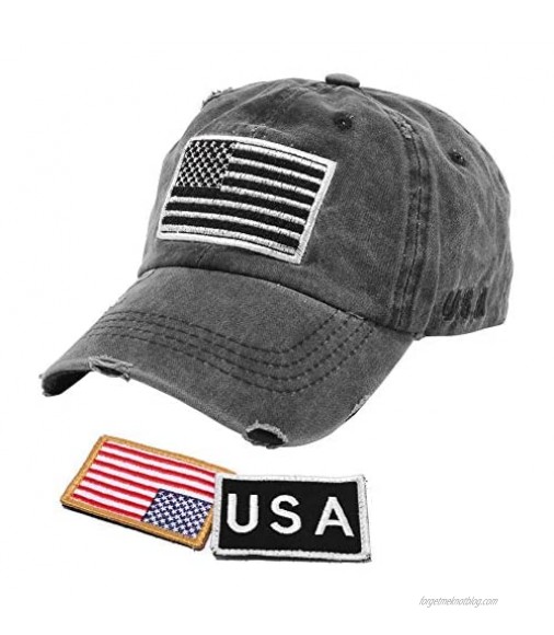 JuA Embroidered Baseball Hats for Men with UV Protection American Flag Sun Hat Caps with 2 Patches