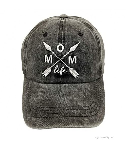 LOKIDVE Women's Mom Life Dad Hat Embroidered Distressed Denim Baseball Cap