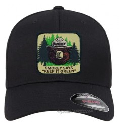Smokey The Bear Flexfit Fitted Hats with Smokey Says Keep it Green Woven Patch