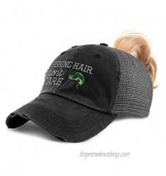Speedy Pros Womens Ponytail Cap Fishing Hair Don't Care Embroidery Distressed Trucker Hats