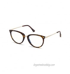 Tom Ford Soft FT5640-B 052 Shiny Dark Havana And Gold Plastic Round Eyeglasses 51mm