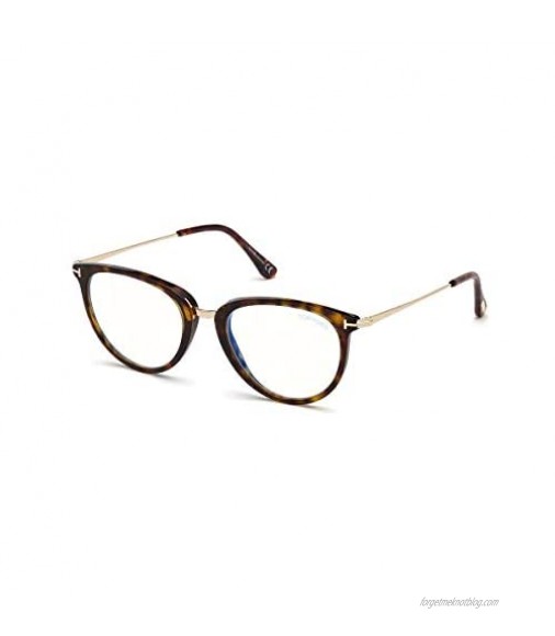 Tom Ford Soft FT5640-B 052 Shiny Dark Havana And Gold Plastic Round Eyeglasses 51mm
