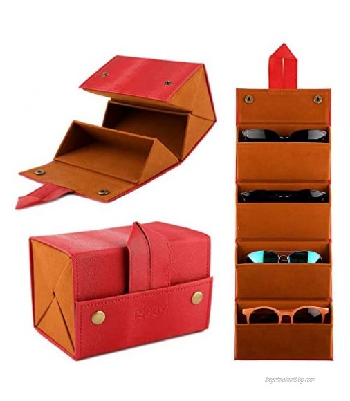Leather Sunglasses Organizer Case 4-Slot Travel Glasses Box Hanging Eyewear Display Holder