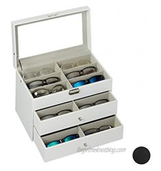 Relaxdays Box for 18 Glasses  Sunglasses Storage Case  Faux Leather Crate  PU  Velvet  White  1 Piece 10027259_49