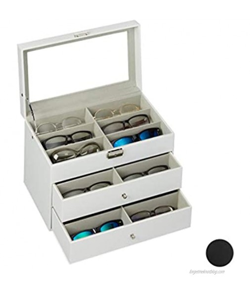 Relaxdays Box for 18 Glasses Sunglasses Storage Case Faux Leather Crate PU Velvet White 1 Piece 10027259 49