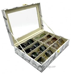 UnionPlus 8-Slot Eyeglass Sunglass Glasses Organizer Collector - Faux Leather Storage Case Box (Marble White)