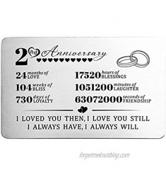 2nd Anniversary Wallet Card for Husband Wife Boyfriend Girlfriend - 2 Years Wedding Anniversary Card for Him Men or Her Women - Personalized Engraved Anniversary Card Insert for Couples