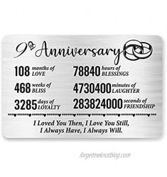 9th Anniversary Card for Husband Wife 9 Year Anniversary Card for Him Her Best Anniversary Wedding Engraved Wallet Card Inserts for Couples