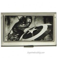 Buckle-Down Business Card Holder - Captain America Throwing Shield Pose Brushed Silver - Small