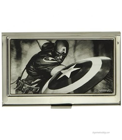 Buckle-Down Business Card Holder - Captain America Throwing Shield Pose Brushed Silver - Small