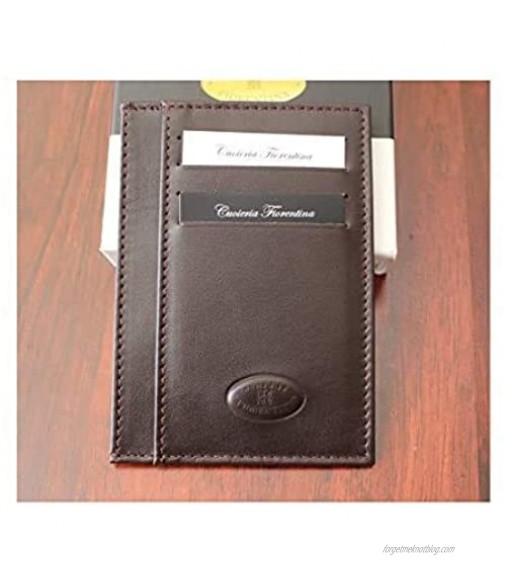Cuoieria Fiorentina Slim Sleeve Dark Brown Wallet Premium Calf Leather Made in Italy - Holds 10+Cards +Cash - Slim Profile Reduces Wallet Bulk