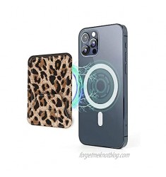 LOVE MEI MagSafe Magnet Leather Card Holder Wallet Stand  Foldable Magnetic Credit Card Holder Stick on Phone Back for Women with Strong Magnetic Compatible iPhone 12 Mini Pro Max Case Leopard