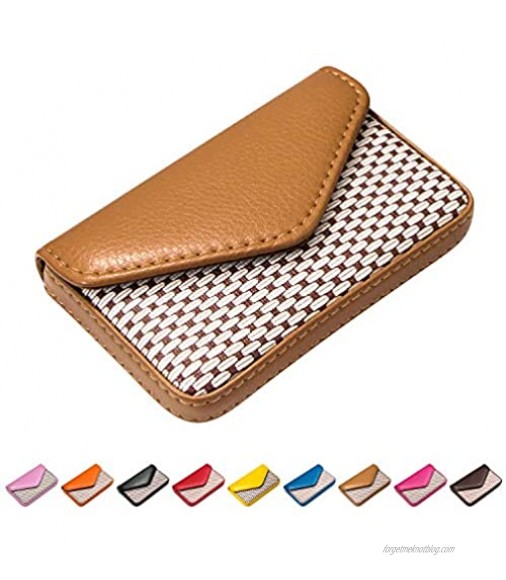 Padike Leather Business Name Card Holder Case Wallet Credit Card Book with Magnetic Shut Black (Apricot)