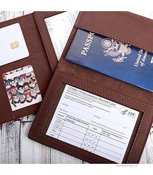 TOROFO Passport and Vaccine Card Holder Leather to Protect Your CDC Vaccine Record Card CDC Vaccination Card Protector Cover Waterproof Badge Holders Vaccine Card Case Leather for Wallet