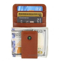 AULIV Full Grain Leather Magnetic Front Pocket Money Clip Wallet RFID Blocking with ID Window and Gift Box  Dark Tan