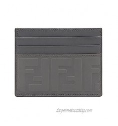 Fendi Signature Calf Leather Anthracite Gray Palladium Card Case w Embossed FF Logo 7M0164