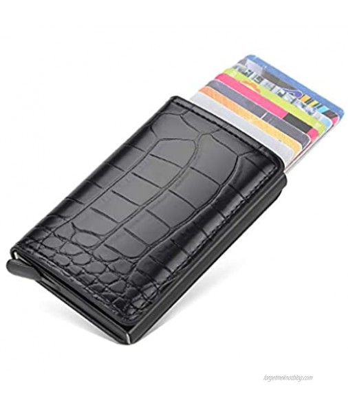 imeetu Card Holder for Men Leather Slim Rfid Blocking Card Wallet Case (B-Black)