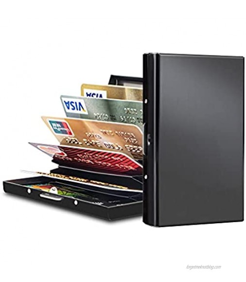 Metal RFID Blocking Credit Card Holder Wallet Slim Secure Stainless Steel Card Case ID Case Travel Wallet for Women Men Upgrade 8 Card Slots (A-Black)