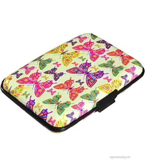 RFID Blocking Wallet Case for Women or Men Theft Proof Credit Card Holder Slim Design Fits in Front Pocket (Butterfly-yellow)