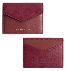 Slim Leather Card Wallet Folding Snap Button Lanyard set (style B - Folding Burgundy)