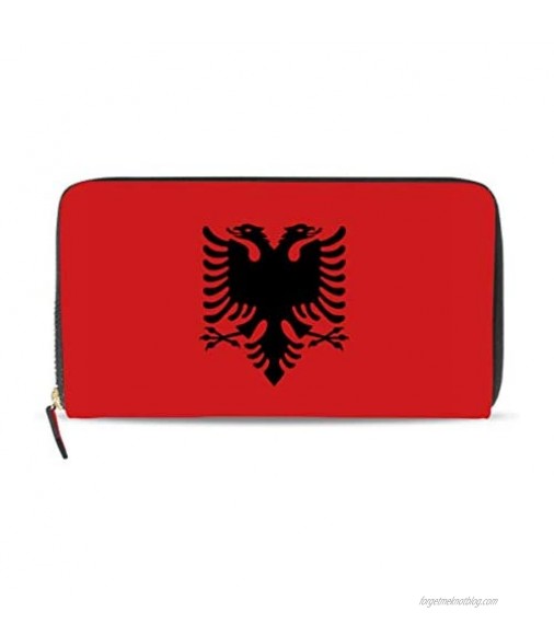 Women's Long Leather Card Holder Purse Zipper Elegant Wallet Men Albania Flag