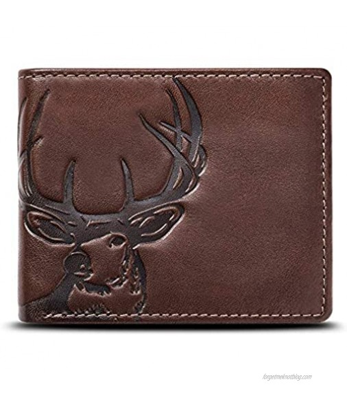 HOJ Co. DEER Bifold Wallet with Flip ID | Nappa Full Grain Leather | Extra Capacity Men's Leather Wallet | Deer Wallet