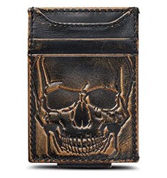 HOJ Co. SKULL Front Pocket Wallet | Slim Money Clip Wallet | Strong Magnetic Money Clip | Motorcycle Wallet
