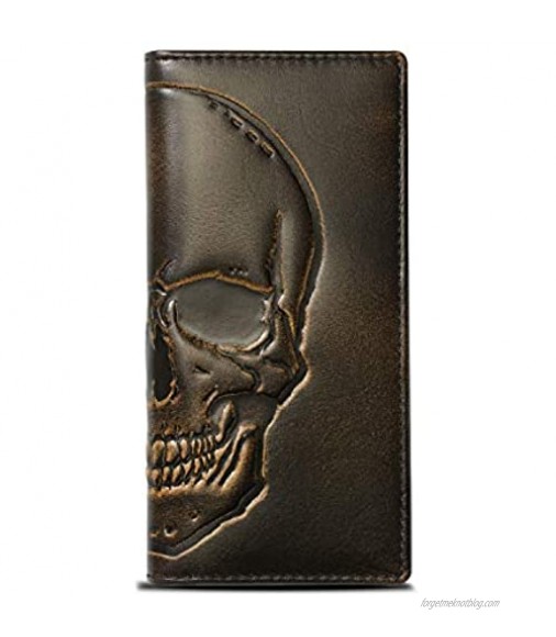 HOJ Co. SKULL Long Wallet For Men | Full Grain Leather With Hand Burnished Finish | Bifold Wallet | Rodeo Wallet | Skull Wallet
