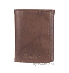 Kenneth Cole REACTION Men's RFID Leather Slim Trifold with ID Window and Card Slots  Brown  One Size