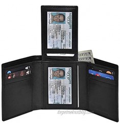 Leather Trifold Wallets for Men with Rfid and 9 Credi Card Front Pocket Wallet (Black)