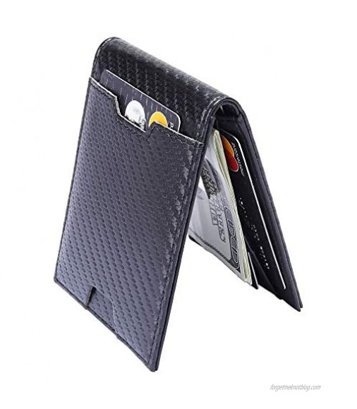 Men Bifold Wallet with Money Clip - Leather Minimalist Front Pocket RFID Blocking