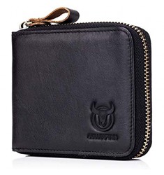 Mens Genuine Leather Zipper Wallet RFID Blocking Bifold Secure Zip Around Wallets Multi Credit Card Holder Purse (black)