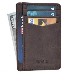 Minimalist Wallet for Men and Women - Genuine Leather RFID Secured Card Case