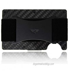 Slim Minimalist Credit Card Holder for Men with Cash Strap (Carbon Fiber Wallet with Strap - Black)