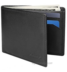 Slim Wallet for Men -Thin Bifold Genuine Leather RFID Blocking Minimalist Stylish Front Pocket Mens Wallets (A. Charcoal black-ID)