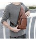 Leather Sling Bag for Men Crossbody Shoulder Chest Backpacks with USB Charging Port (Dark Brown)