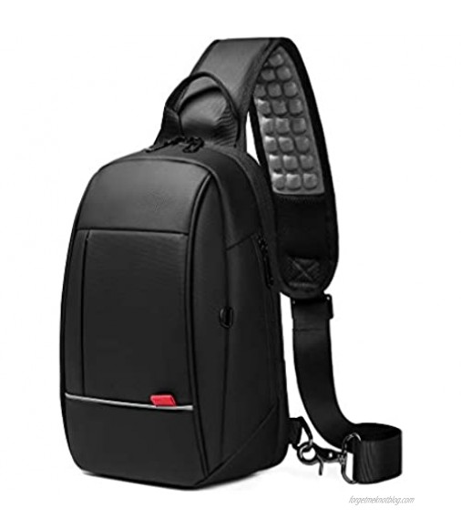 Mens Messenger Bag Small Waterproof Sling Shoulder Bags with USB Port Black Crossbody Chest Bag Hiking Biking Daypacks