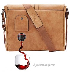 PortoVino Wine Messenger Bag (Camel) - Holds 1.5 liters - Stylish with Hidden Insulated Compartment - Discreetly Store & Pour - Great Gift!