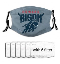 LasGo Breathable Mouth Cover Removable Scarf with Adjustable Earloop for Howard University Fans Men Women with 6 Filter