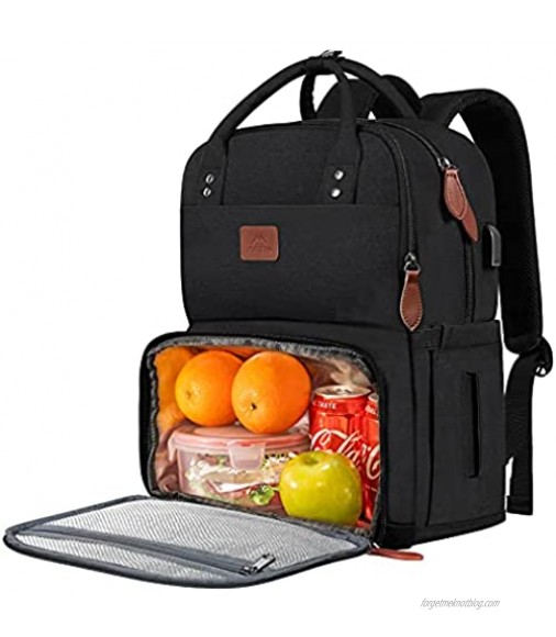 17 Inches Lunch Bookbag for Student Multi-functional Lunch Box with Insulated Cooler Compartment Water Resistant Laptop Backpack with USB Charging Port for College School Daily Work Travel Picnic Hiking Beach