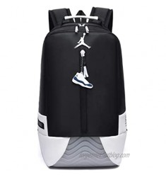 Aluo Jordan Backpack Student Sports Backpack Laptop Bag Travel College Computer Bookbag Basketball Backpack Black White (black)