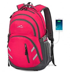 Backpack Bookbag for School College Student Business Travel with USB Charging Port Fit Laptop Up to 15.6 Inch Luggage Chest Straps Night Light Reflective (Pink)