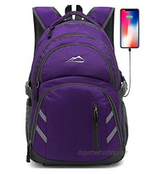 Backpack Bookbag for School College Student Laptop Travel Business with USB Charging Port Laptop Compartment Luggage Straps Anti theft Night Light Reflective (Purple)