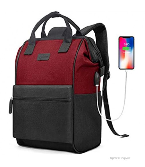 BRINCH Laptop Backpack 15.6 Inch Wide Open Computer Backpack Laptop Bag College Rucksack Water Resistant Business Travel Backpack Casual Daypack with USB Charging Port for Women Men Black-Red