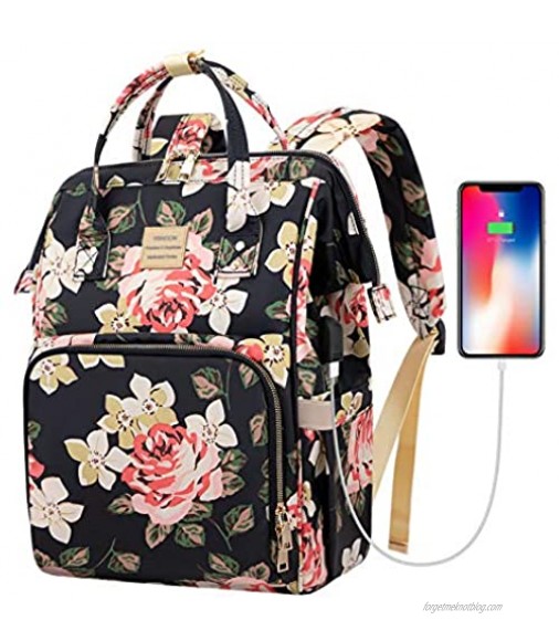 Laptop Backpack 15.6 Inch Stylish College School Backpack with USB Charging Port Water Resistant Casual Daypack Laptop Backpack for Women/Girls/Business/Travel (Flower Pattern)