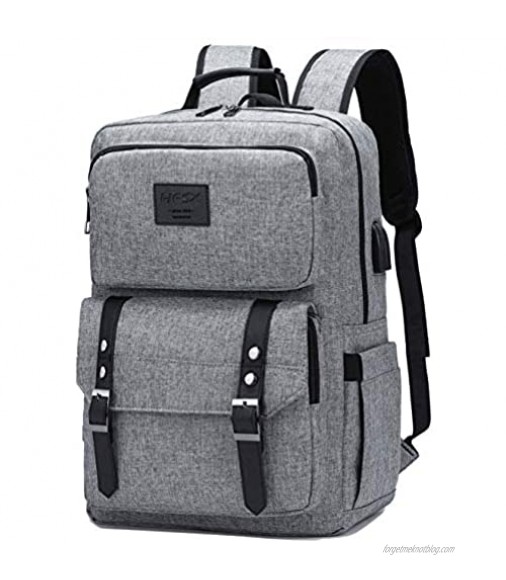 Laptop Backpack Women Men College Backpacks Bookbag Vintage Backpack Book Bag Fashion Back Pack Anti Theft Travel Backpacks with Charging Port fit 15.6 Inch Laptop Grey