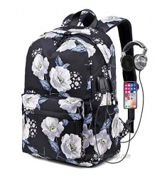 Lmeison Floral Backpack Bookbags with USB Charging Port Fit for 15.6" Laptop